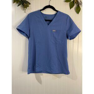 Figs Technical Collection Womens V-Neck Medical Scrub Top Small Blue